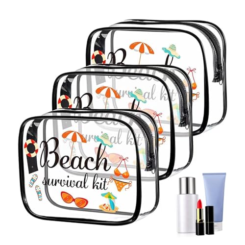 Kulturbeutel transparent Make-up-Kosmetiktasche wasserdichte Strandtaschen für Reisen Business Badezimmer 3 Stück von Porgeel