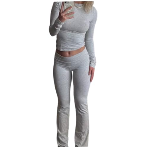 Porgeel Flare Hosen Set Langarm Yoga Outfits für Frauen Erntedach und niedrige Flare -Leggings Set lässige Yoga -Sets für Frauen von Porgeel