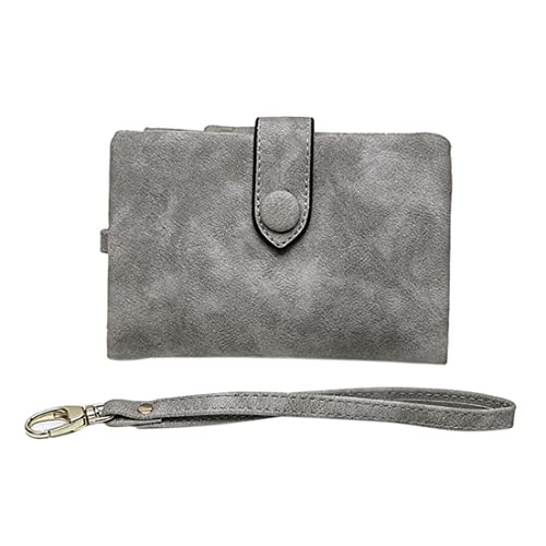 Porgeel Leder Brieftasche Geldbörsen Frauen Mode Münze Geldbeutel Kleiner Beutel Wechsel Brieftasche mit Lanyard für Damen grau von Porgeel