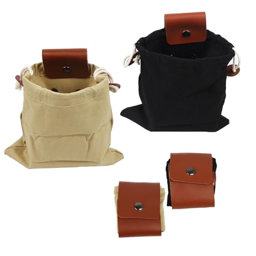 Porssaut Tasche für Futtersuche Gewachstes Canvas,Canvas Bushcraft Tasche 2er-Pack Faltbare Canvas Leder Foraging Pouch Mushroom Bushcraft Bag für Camping von Porssaut