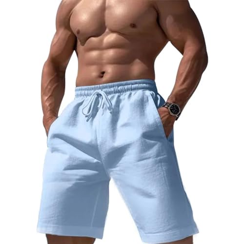 Portakmer Herren Shorts Kurze Hose Cargo Jeans Running Outdoor Baumwolle Baumwollshorts Für Herren L SkyBlue von Portakmer