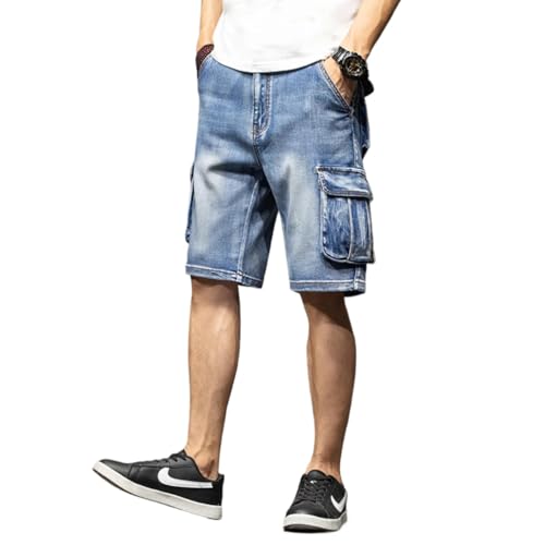 Portakmer Herren Shorts Kurze Hose Cargo Jeans Running Outdoor Baumwolle Herren Shorts Cargo Chnsize28(W27.5) Blau von Portakmer