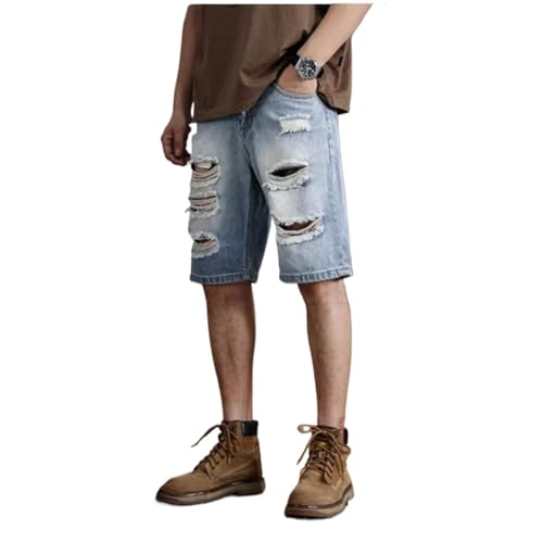 Portakmer Herren Shorts Kurze Hose Cargo Jeans Running Outdoor Baumwolle Zerrissene Jeans Herren Shorts 48 5503Denimshorts von Portakmer