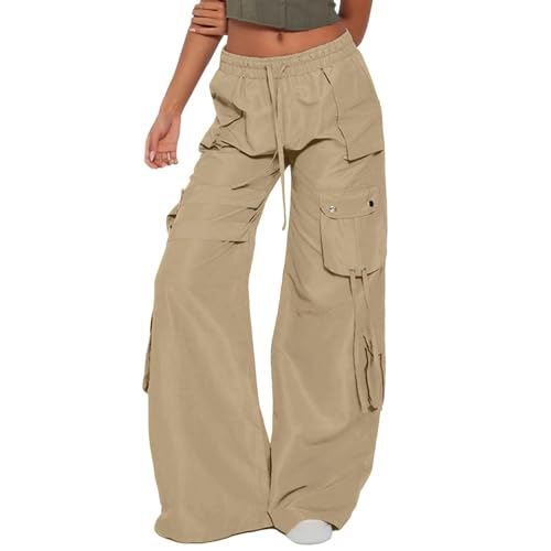 Portakmer Jeans Damen Hose Jeanshose Female Women Damen Baggy Wide Leg Cargohose L Khaki von Portakmer