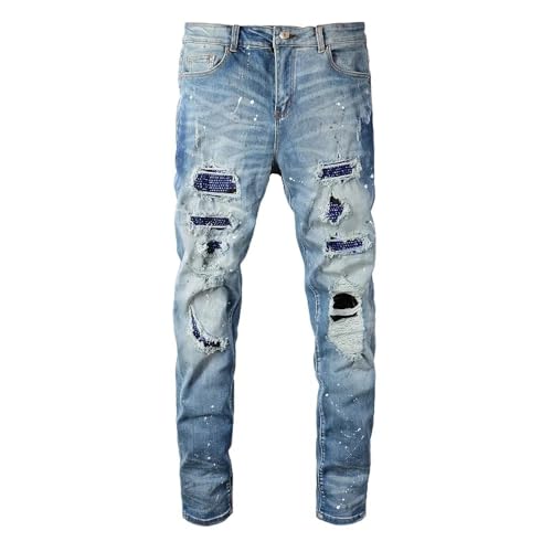 Portakmer Jeans Herren Hose Jeanshose Neue Herren Gewaschene Jeans Spleißen Denim Hose 34 A6563 von Portakmer