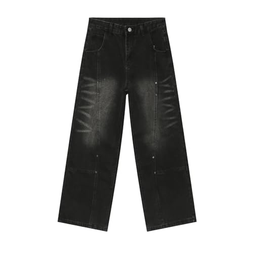 Portakmer Jeans Herren Hose Jeanshose Neue Herren Jeans Kontrastfarbe Männlich Gerade Hose Denim Hose L Schwarz von Portakmer