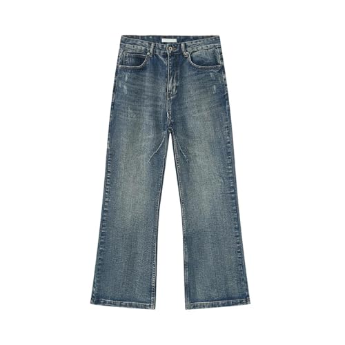 Portakmer Jeans Herren Hose Jeanshose Neue Herren Jeans Mit Geradem Bein Und Reißverschluss, Gewaschen, Asiatische Größe S, Blau von Portakmer