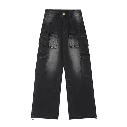 Portakmer Jeans Herren Hose Jeanshose Neue Jeans Mit Geradem Bein Und Taschen Für Herren, Gerades Bein, Verwaschene Hose, L55-62,5 Kg, Schwarz von Portakmer