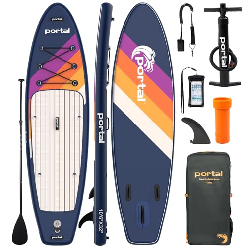 PORTAL SUP Aufblasbares Paddelboard für Erwachsene, 3 m, Stand-Up-Paddleboard, rutschfestes Deck, aufblasbares Paddelbrett mit verstellbarem Paddel, Tragetasche und Reparaturset von Portal