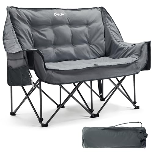 Portal Campingstuhl faltbar 2 Personen Doppel Klappstuhl Camping Faltsofa 272kg belastbar Super Weich Campingsofa mit Lagerungstasche Dick Gepolstert Hohe Rückenlehne für Outdoor Garten Balkon von Portal