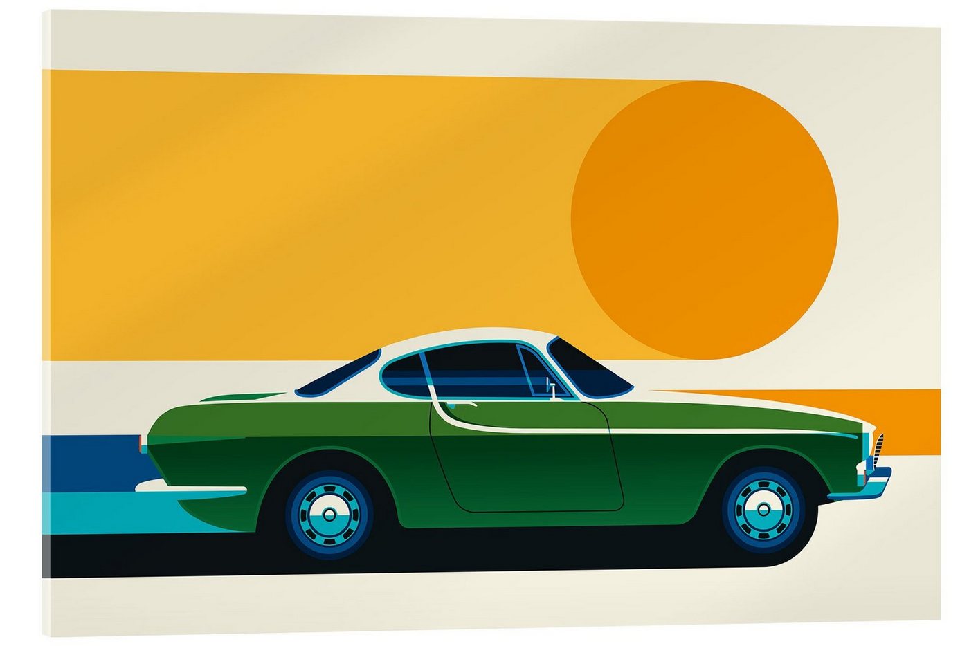 Posterlounge Acrylglasbild Bo Lundberg, Green vintage sports car side, Lounge Grafikdesign von Posterlounge