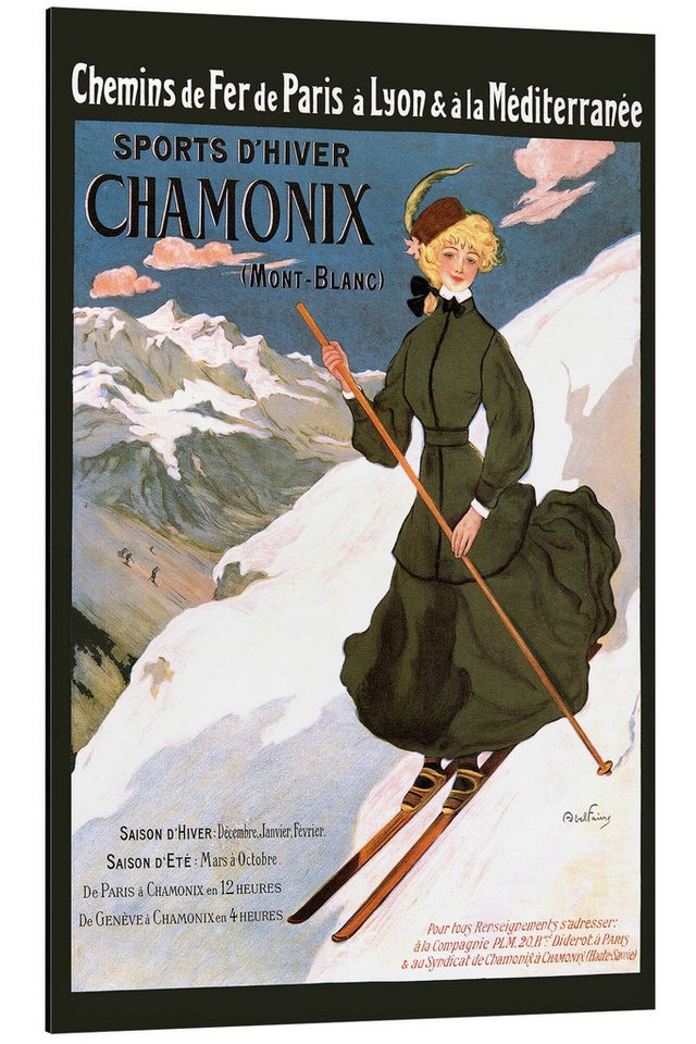 Posterlounge Alu-Dibond-Druck Vintage Ski Collection, Abel Faivre Sports D'Hiver Chamonix, Vintage Illustration von Posterlounge