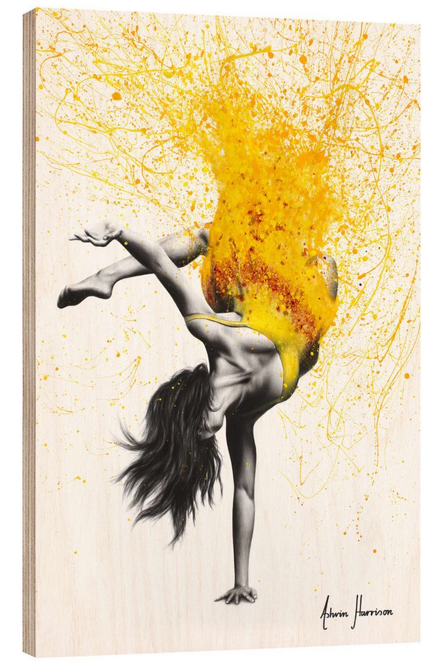 Posterlounge Holzbild Ashvin Harrison, Break Dance im gelben Kleid, Illustration Posterlounge Holzbild Ashvin Harrison, Break Dance im gelben Kleid, Illustration von Posterlounge