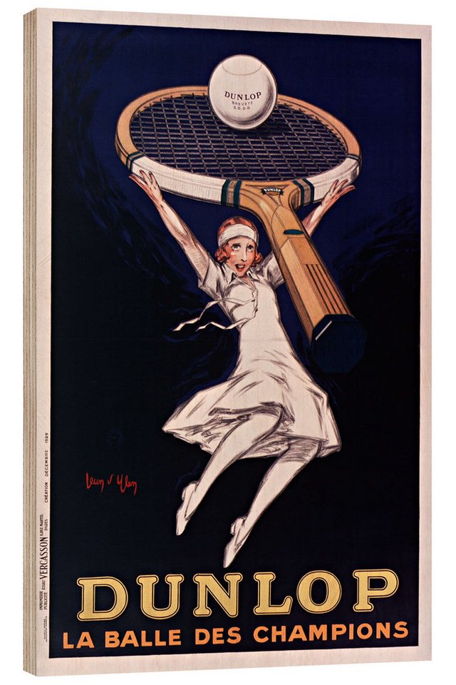 Posterlounge Holzbild Jean D'Ylen, Dunlop, La Balle des Champions, Malerei von Posterlounge