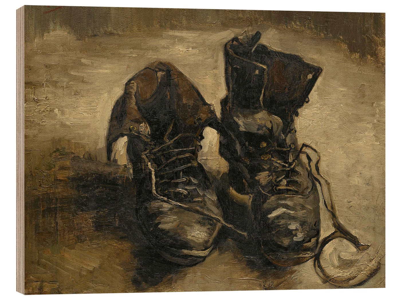 Posterlounge Holzbild Vincent van Gogh, Schuhe, 1886, Wohnzimmer Malerei von Posterlounge