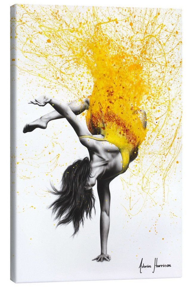 Posterlounge Leinwandbild Ashvin Harrison, Break Dance im gelben Kleid, Illustration von Posterlounge