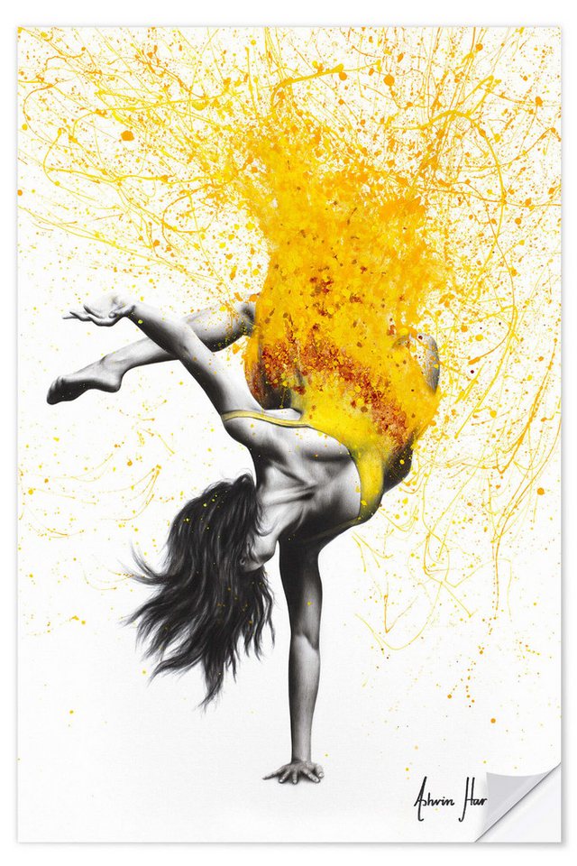 Posterlounge Wandfolie Ashvin Harrison, Break Dance im gelben Kleid, Malerei von Posterlounge