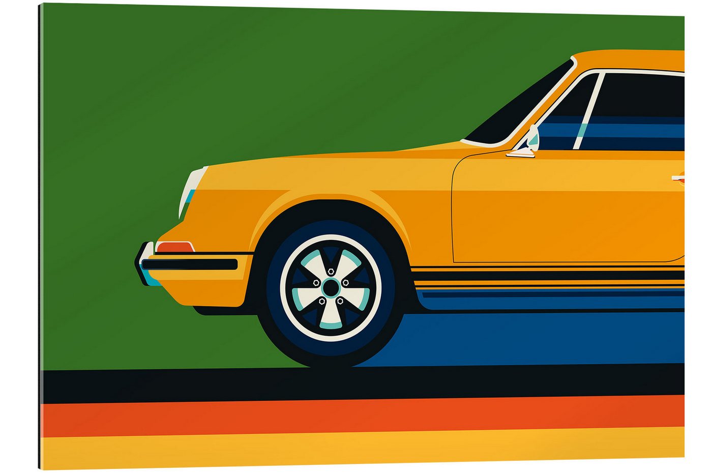 Posterlounge XXL-Wandbild Bo Lundberg, Orange vintage sports car side front, Lounge Illustration von Posterlounge