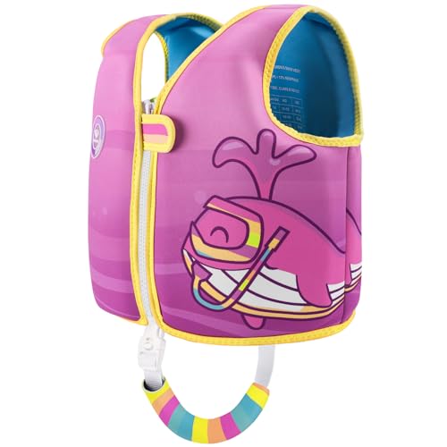 Pottwal Schwimmweste Kinder - Schwimmhilfe für 3-6 Jahre (19-30KG) - Hergestellt aus Neopren & EPE - mit Verstellbarem Schrittgurt - Rosa Violett von Pottwal