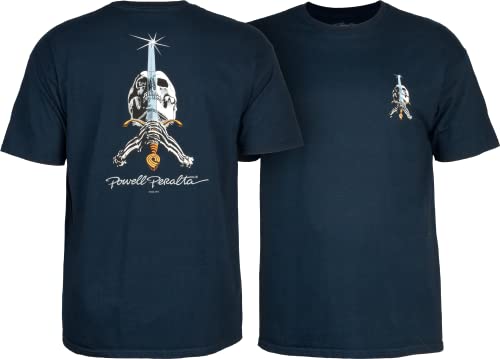 Powell - T-Shirt mit Totenkopf- und Schwertmotiv, Marineblau, Größe M von Powell Peralta