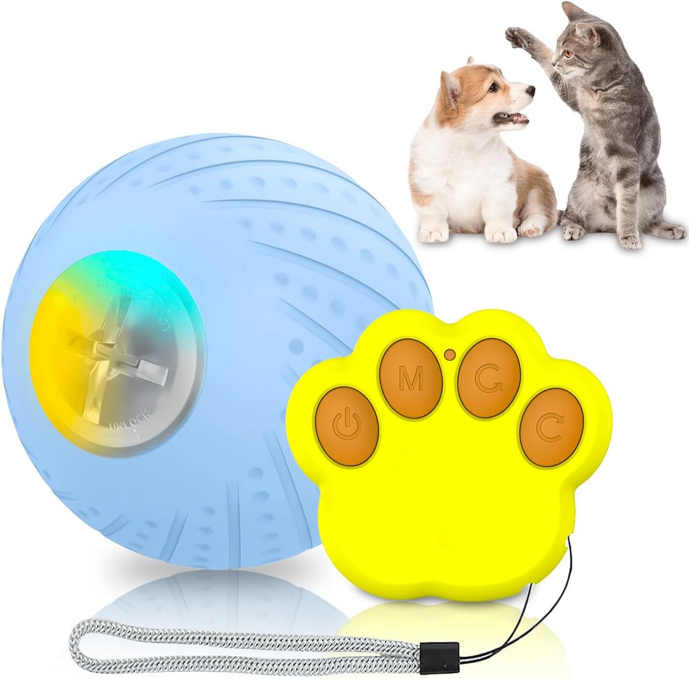 Powerwill Tier-Beschäftigungsspielzeug Hundeball Elektrisch, Intelligenzspielzeug für Hunde, mit LED-Leuchte, USB Ferngesteuert/Intelligenter interaktiver 2 Spielmodi,360-Grad-Ball von Powerwill