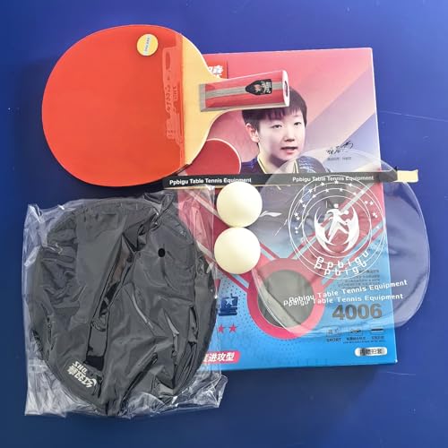 DHS H4006 4-Sterne-Tischtennisschläger, DHS Hurricane 3 + G888 Gummi, 7-lagiger Holz-Ping-Pong-Schläger mit kostenloser runder Tasche, 2 Bälle, Gummi-Schutzfolien, Schläger-Seitenschutzhahn (kurzer von Ppbigu