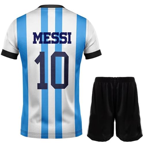 PraiseLight Argentinien Heim #10 Leo Blue Kinder Trikot mit Kurz, Fußball Geschenk Set Jugendgrößen (Heim, 164 (10-11 Jahre)) von PraiseLight