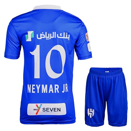 PraiseLight Hilal Riyadh Al Neymar Jr. #10 2023/2024 Heim Fußball Kinder Trikot Shorts Set Jugendgrößen (Blau,164) von PraiseLight