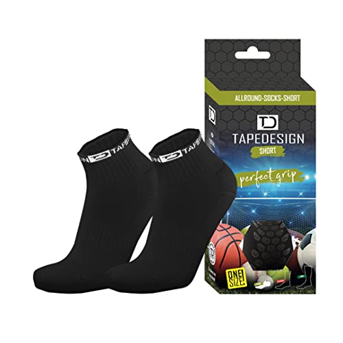 TAPEDESIGN - "Short" 1 Paar Rutschfeste Fußball Socken (kurz) mit gummierten Noppen Schwarz - Fussball-Socken mit Grip für Kinder Damen & Herren - Anti-Rutsch Fußballsocken - Sportsocken atmungsaktiv von Tapedesign