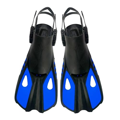 Verstellbare Schwimmflossen für Erwachsene, zum Schnorcheln, Tauchen, kurze Schwimmflossen (Blau) (S/M) von PriceDumb