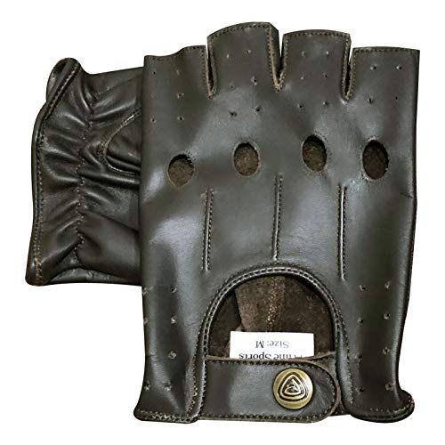 Prime Fingerlose Echtleder-Handschuhe für Motorradfahrer, Halbfinger, 309 (braun, XL) von Prime Leather