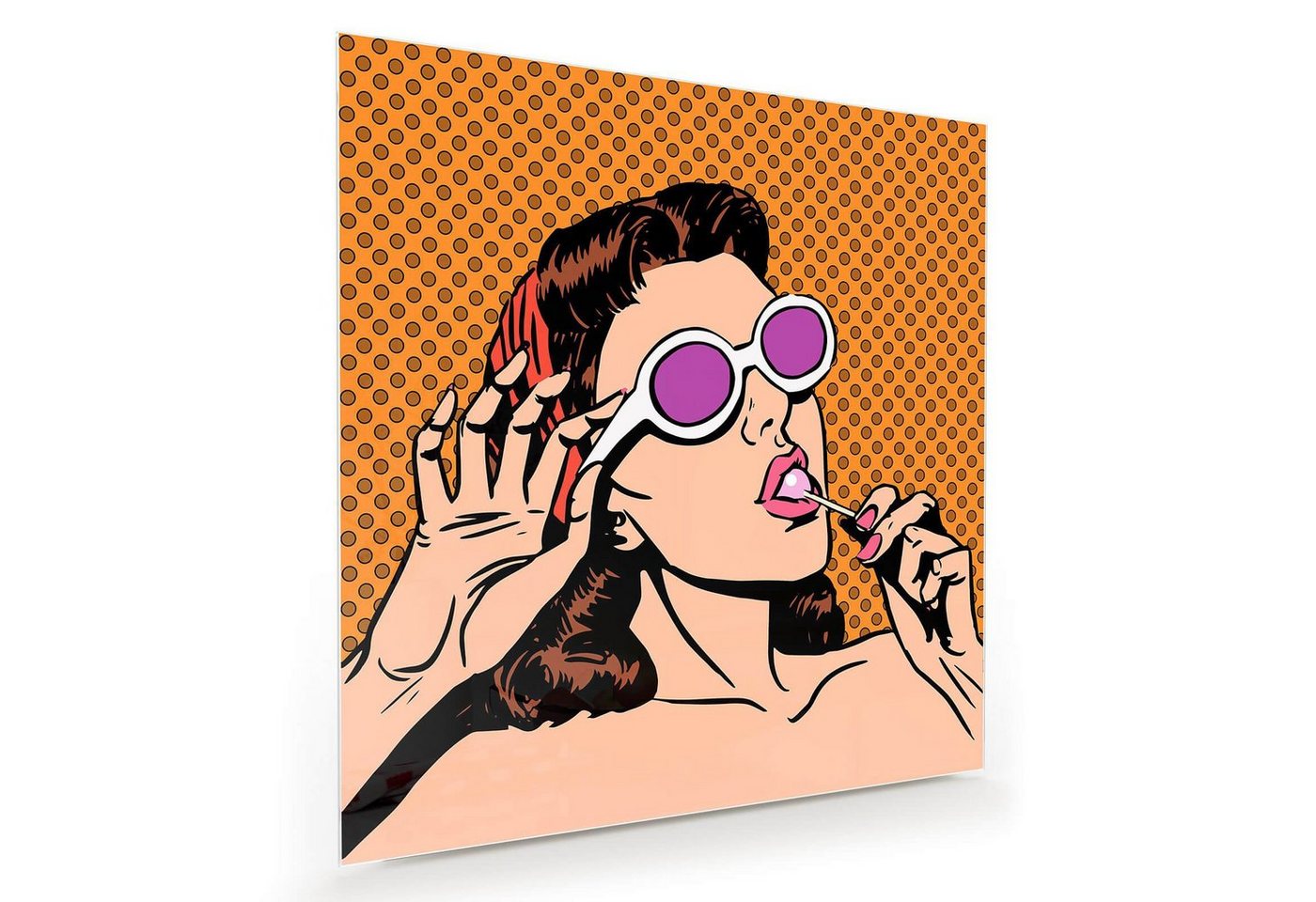 Primedeco Glasbild Wandbild Quadratisch Frau mit Sonnenbrille mit Aufhängung, PopArt von Primedeco