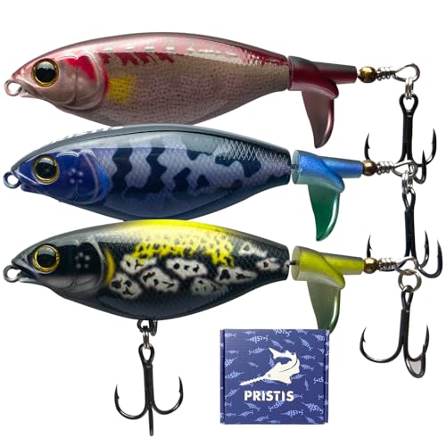 Pristis Top Water Angelköder mit einzelnem Propellerschwanz, Plopper Köder-Set, Plopping Sputter Harter Köder Salzwasser Süßwasser, Topwater Whopper Minnow Swimbait für Barsch, Hecht, Muskie, Crappie, von Pristis