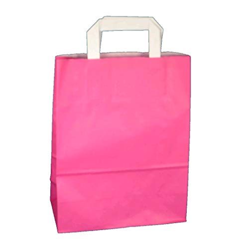 250 Papiertragetaschen Papiertüten Einkaufstüten Tragetaschen Papier 70-80g/m² mit Papier Flachhenkel Rosa Pink 3 Verschiedene Größen zur Auswahl (22+10x28cm) von Pro DP