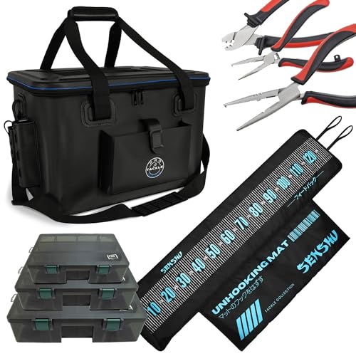 Pro Tackle Eva Bag I Tackle Bakkan + Senshu Abhakmatte + 3 Zangen + Boxen Angeltasche - Stilvolle 50L Tasche für Angler, innovativ und funktional Pro Tackle Eva Bag I Tackle Bakkan + Senshu Abhakmatte + 3 Zangen + Boxen Angeltasche - Stilvolle 50L Tasche für Angler, innovativ und funktional von Pro Tackle Gear