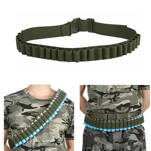 ProWildGear Shotgun Shell Bandolier Belt 12/20 Gauge Ammo Holder for Tactical Military Hunting (29 Rounds, 140cm) (Green) von ProWildGear