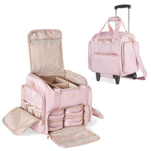 Prokva Rollbare Make-up Tasche mit 4 Einzelnen Koffern, professioneller Makeup Koffer mit Rollen Reisetasche für Makeup Künstler, Rosa von Prokva