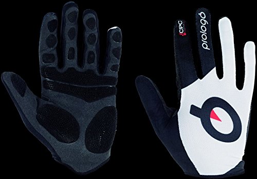 Prologo Langfingerhandschuhe Piquet, M, Logo Handschuhe, weiß Untergrund/Schwarz, M von Prologo