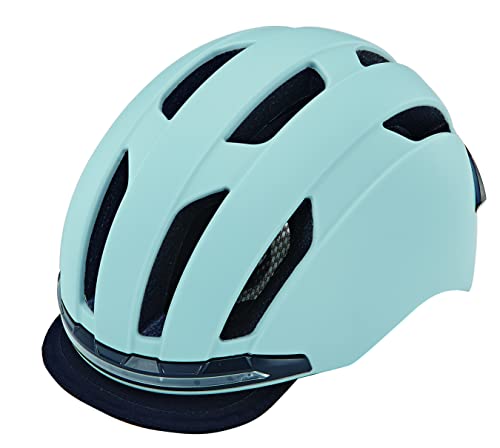 Prophete Fahrradhelm, Radhelm für Damen und Herren, Cityfahrrad- Helm EKO Urban, Inmold 360° Sichtbarkeit, LED-Licht vorne/hinten per USB aufladbar, Visier aus Stoff, Farbe hellgrau, Größe 52-58 cm von Prophete