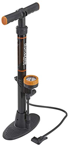 Prophete Fahrradpumpe, Stand-Luftpumpe mit Manometer, Länge 560 mm, Gehäuse Kunststoff, Duo-Kopf für alle Ventilarten von Prophete