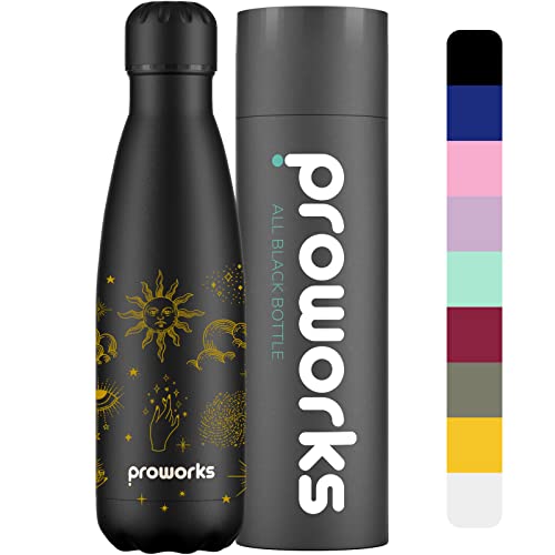 Proworks Edelstahl Trinkflasche | 24 Std. Kalt und 12 Std. Heiß - Vakuum Wasserflasche - Isolierflasche für Sport, Laufen, Fahrrad, Yoga und Camping - 1 Liter - Himmlisch - Ganz Schwarz von Proworks