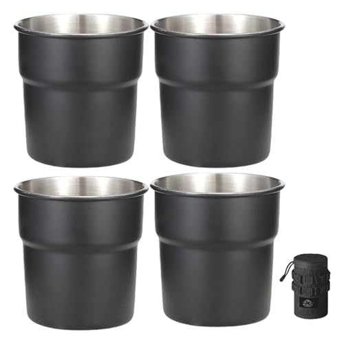 Psdndeww 4 Stücke 300 Bier Wein Tassen Stapelbare Camping Tasse Edelstahl Trinkbecher Mit Tasse Abdeckungen Tees Kaffee Milch Bier Becher von Psdndeww