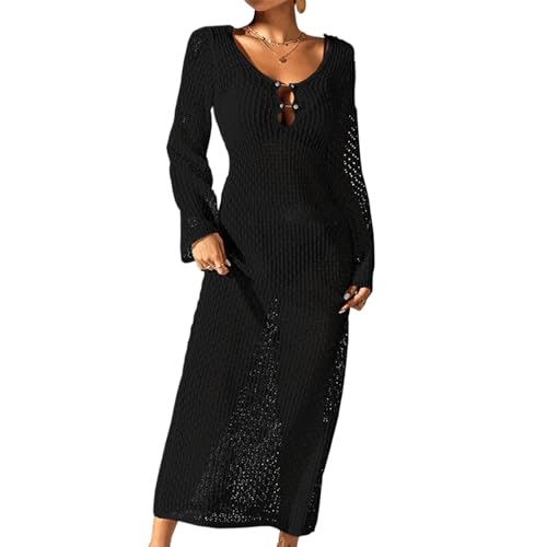 Psdndeww Coverup Rückenfrei Langärmlig Häkel Badeanzug Coverups Häkel Strandkleid Coverup Kleid In Voller Länge von Psdndeww