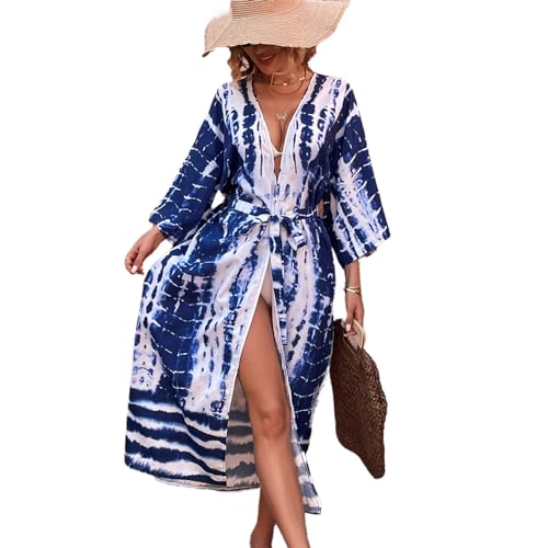 Psdndeww Damen-Kimono mit offener Vorderseite, Strand-Kimono mit Taillenband, lange Strickjacken, vorne offen, Badeanzug, Kimono von Psdndeww