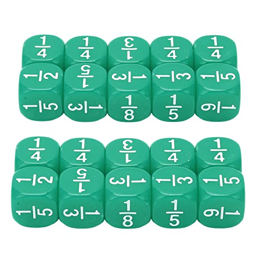 Psytfei Bruchteil-Würfel-Klassen-Set, 20-teilig, Kunststoff, 6-seitig, Facettenreich, Tischspiel-Zubehör Für Kinder, Mathe-Übungen, Homeschool-Zubehör(Grün) von Psytfei