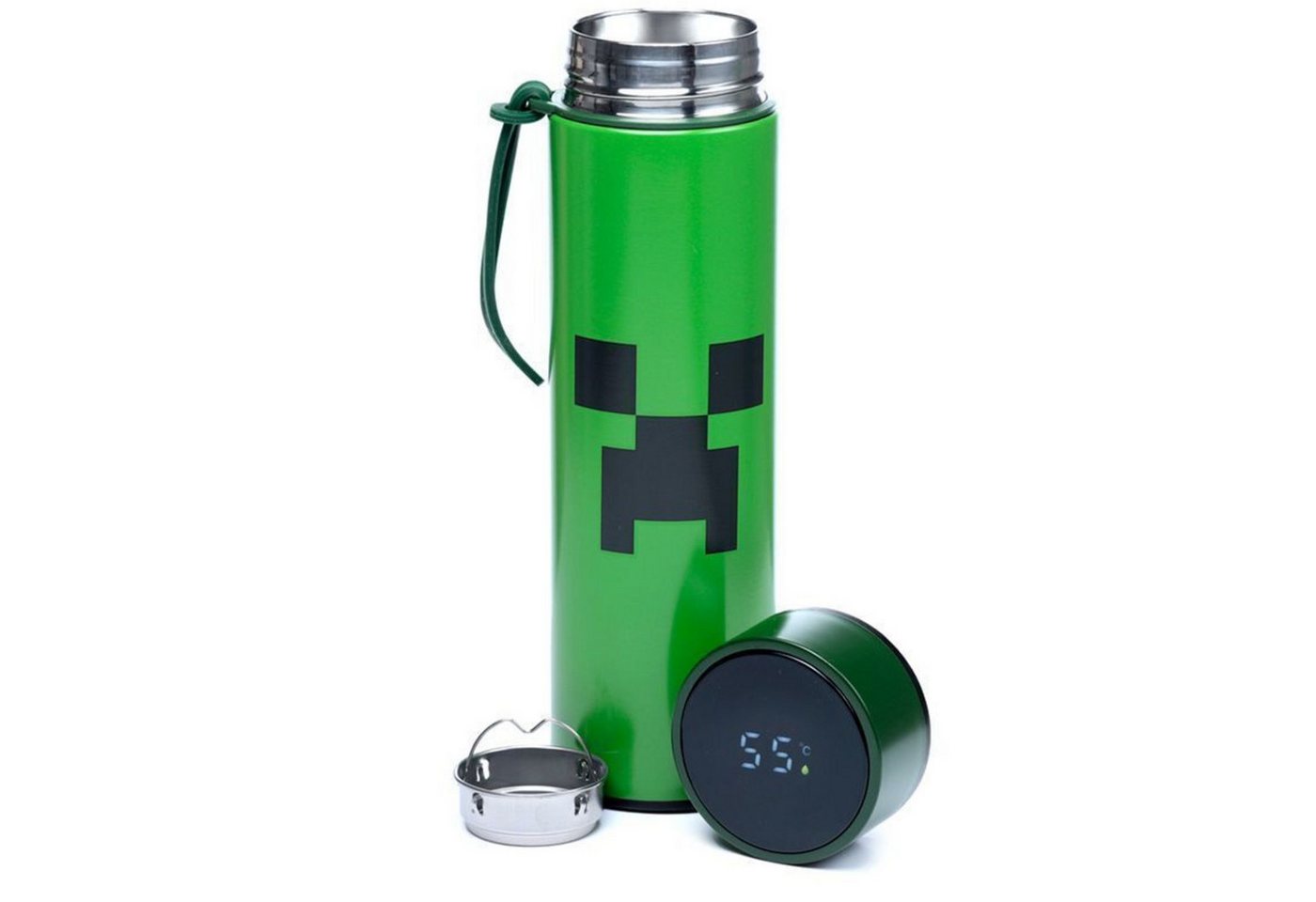 Puckator Trinkflasche Minecraft Creeper Trinkflasche mit Digital Thermometer von Puckator