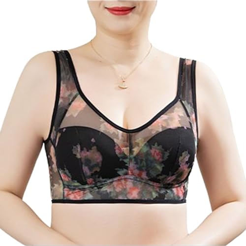 Laacex Cooling Bra, Nacyhist Ice Silk Lace Cooling Comfort Bra, Lace Buttonless Comfortable Bra, No Steel Ring (Black,4L) von Pukmqu