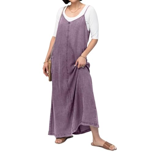 Pink Laura Women's Denim Maxi Jumper Dress, Pink Laura Dress, Denim Maxi Dresses for Women, with Pockets and Hem (Purple,XL) von Pukmqu