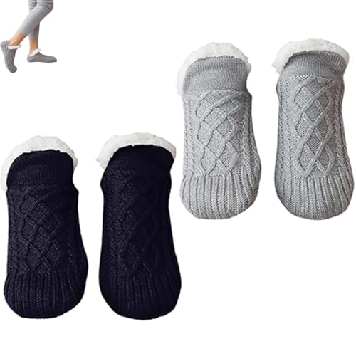 Pukmqu Truecups Fleecesocken, Fleecesox – rutschfeste Thermo-Hausschuhsocken mit Fleecefutter, Truecups Thermo-Hausschuhsocken (2pairs-b,XL) von Pukmqu