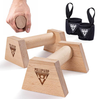 Holz Liegestützgriffe mit ergonomischem Griff inkl. Wrist Wraps Holz Liegestützgriffe mit ergonomischem Griff inkl. Wrist Wraps von Pullup & Dip